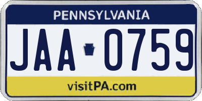 PA license plate JAA0759