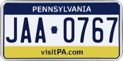 PA license plate JAA0767