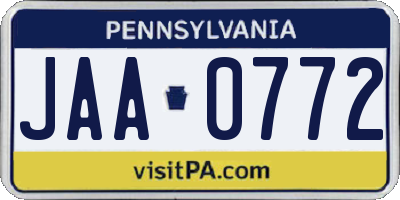 PA license plate JAA0772
