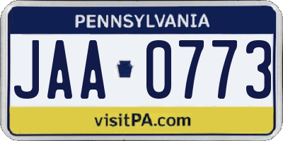 PA license plate JAA0773