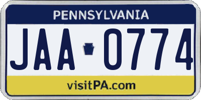 PA license plate JAA0774