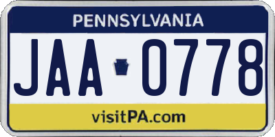 PA license plate JAA0778