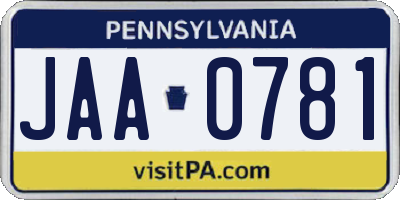 PA license plate JAA0781