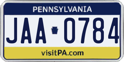 PA license plate JAA0784