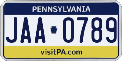 PA license plate JAA0789