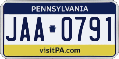 PA license plate JAA0791