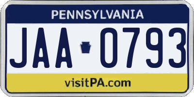 PA license plate JAA0793
