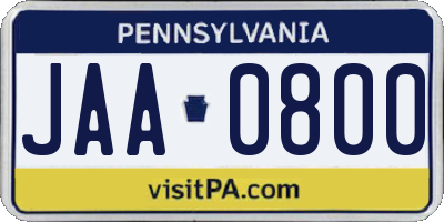 PA license plate JAA0800