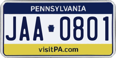 PA license plate JAA0801