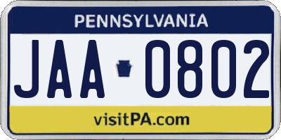 PA license plate JAA0802