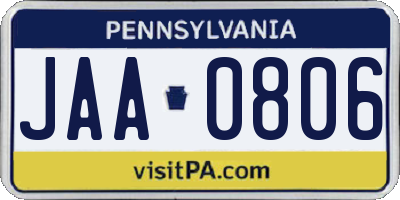 PA license plate JAA0806