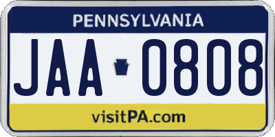 PA license plate JAA0808