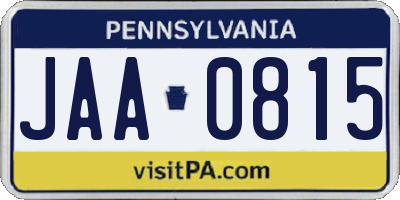 PA license plate JAA0815