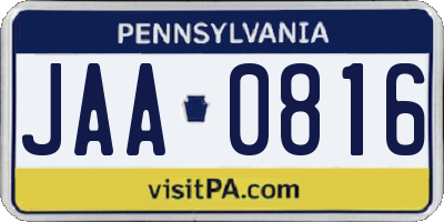 PA license plate JAA0816
