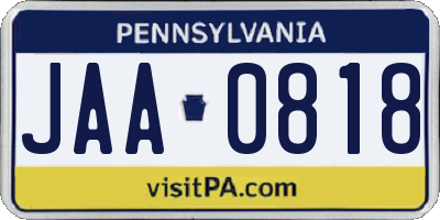 PA license plate JAA0818