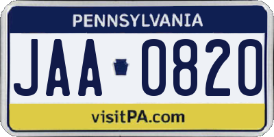 PA license plate JAA0820