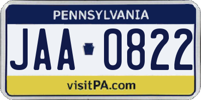 PA license plate JAA0822