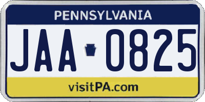 PA license plate JAA0825