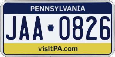 PA license plate JAA0826