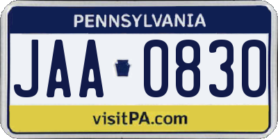 PA license plate JAA0830