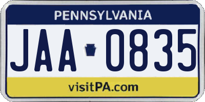 PA license plate JAA0835