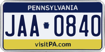 PA license plate JAA0840