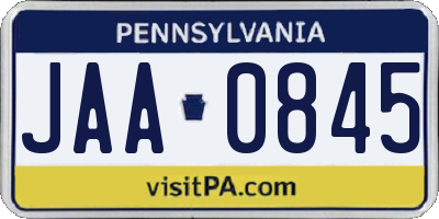 PA license plate JAA0845