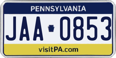 PA license plate JAA0853