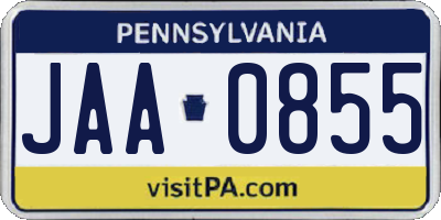 PA license plate JAA0855