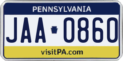 PA license plate JAA0860