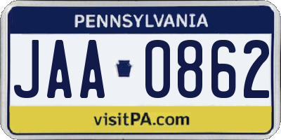 PA license plate JAA0862