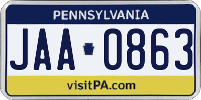 PA license plate JAA0863