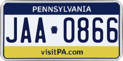 PA license plate JAA0866