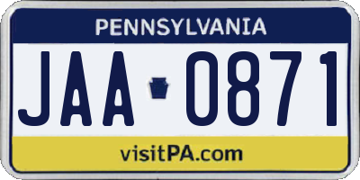 PA license plate JAA0871