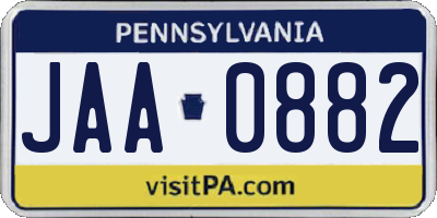 PA license plate JAA0882