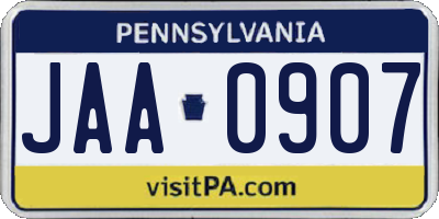 PA license plate JAA0907
