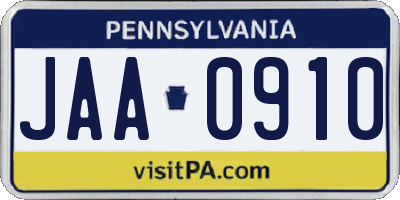 PA license plate JAA0910