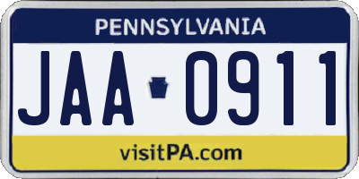 PA license plate JAA0911