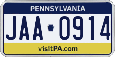PA license plate JAA0914