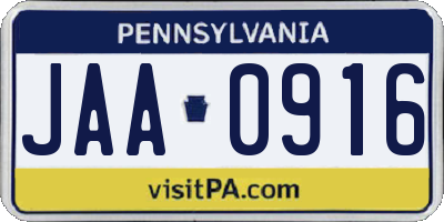 PA license plate JAA0916