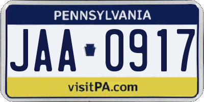 PA license plate JAA0917