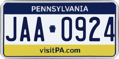 PA license plate JAA0924