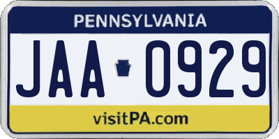 PA license plate JAA0929