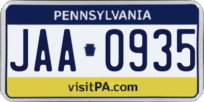 PA license plate JAA0935