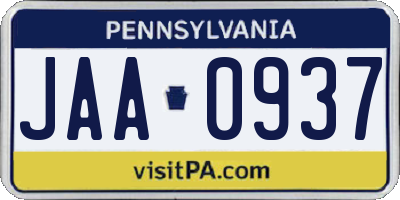PA license plate JAA0937