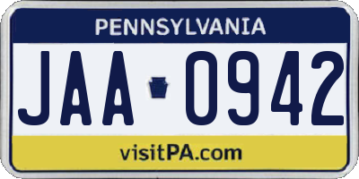 PA license plate JAA0942