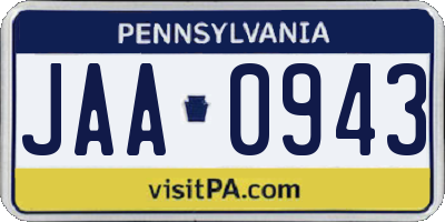 PA license plate JAA0943