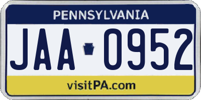 PA license plate JAA0952