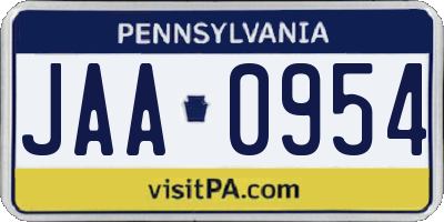 PA license plate JAA0954