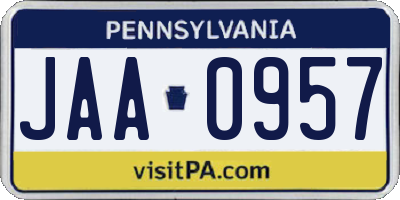 PA license plate JAA0957